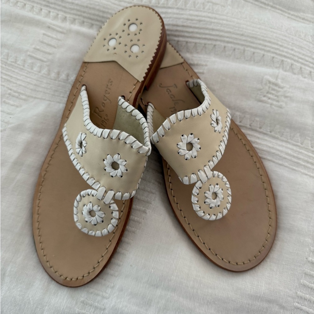 Jack Rogers Jacks Flat Sandal size 8 cream & white